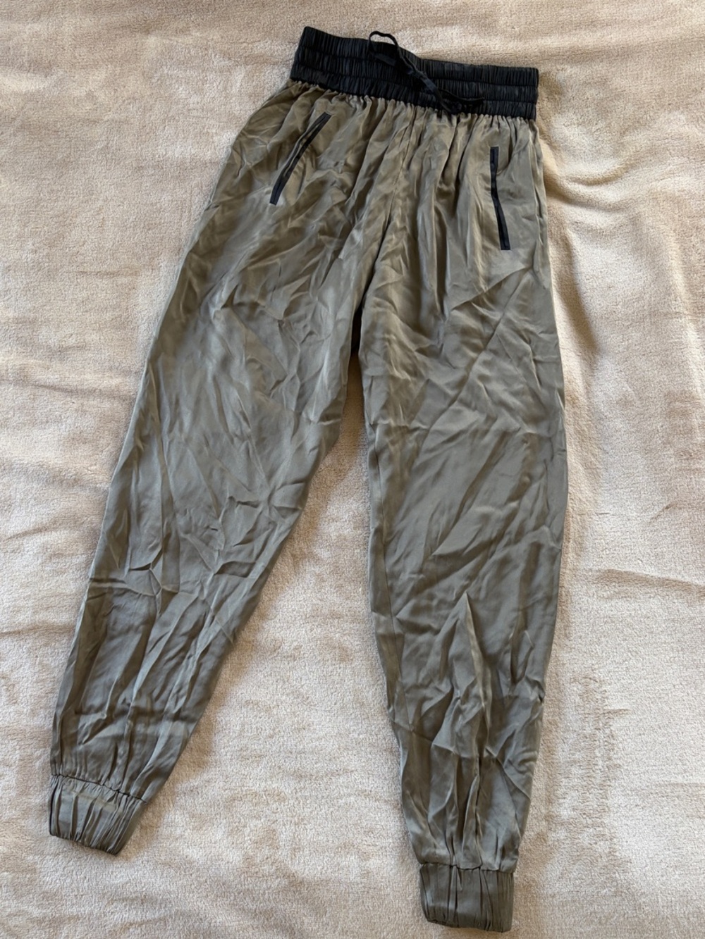 RUTI…Olive Green Women's Jogger Silky with Black Elastic Waist